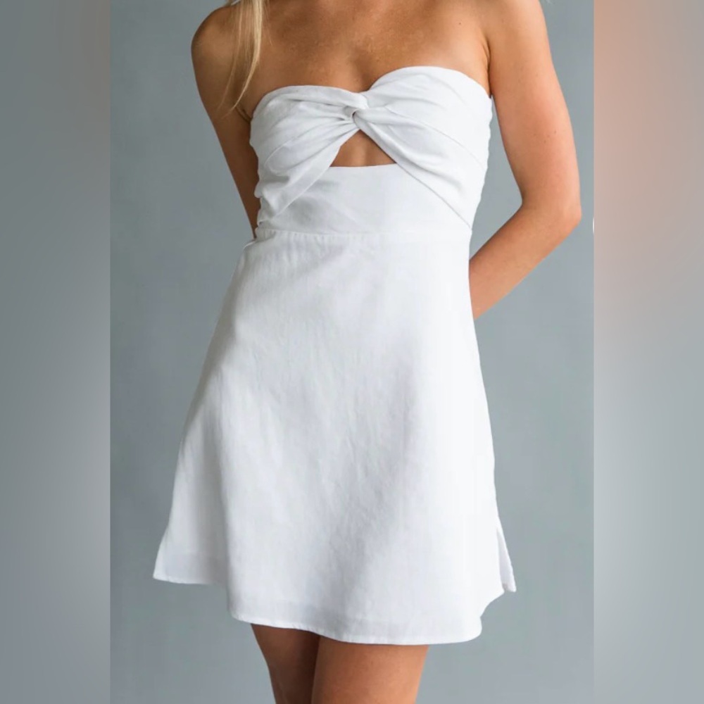 American Threads White Strapless Linen Dress Small NWT